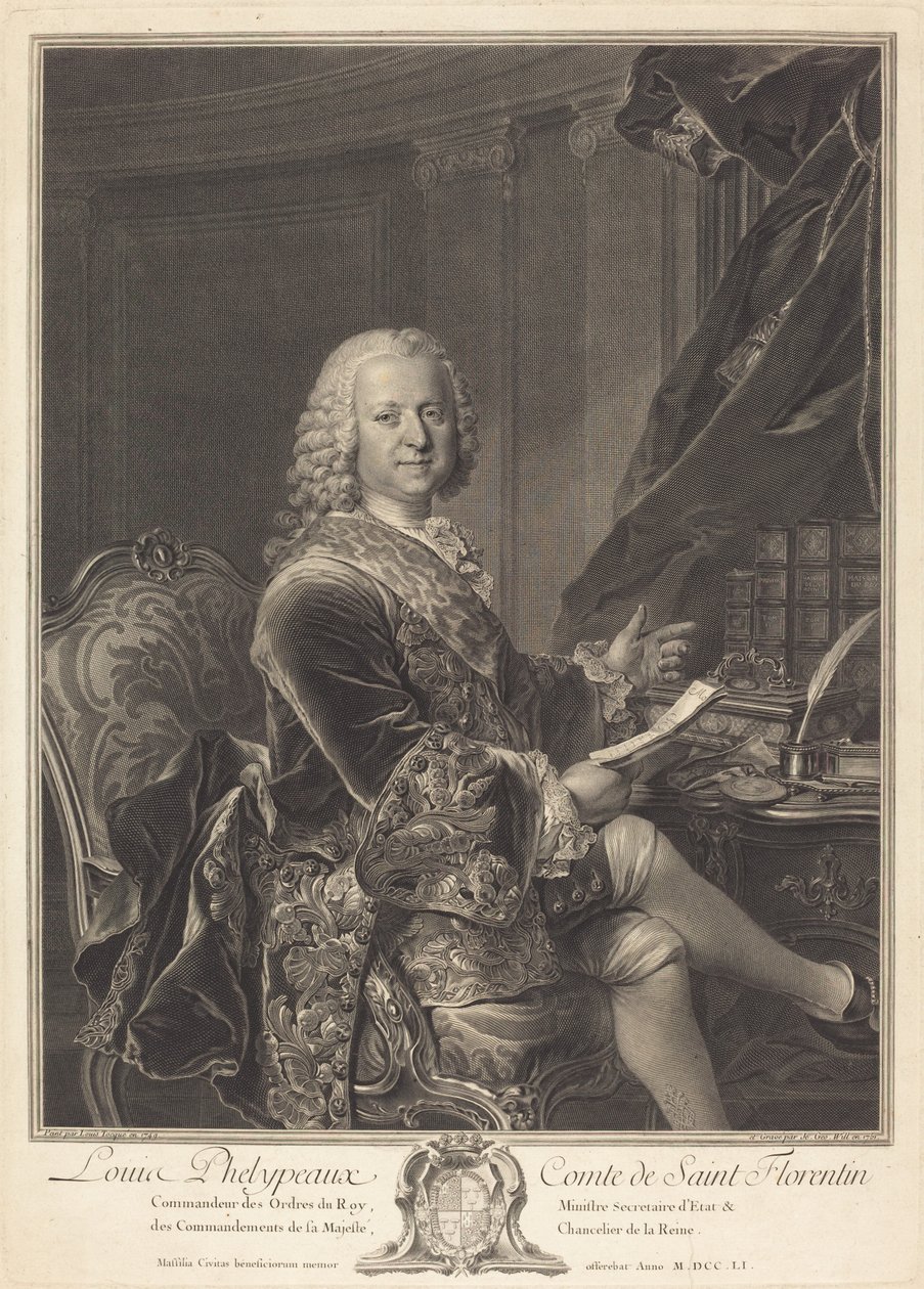 Louis Phelypeaux, hrabě ze Saint Florentin od Johann Georg Wille after Louis Tocqué
