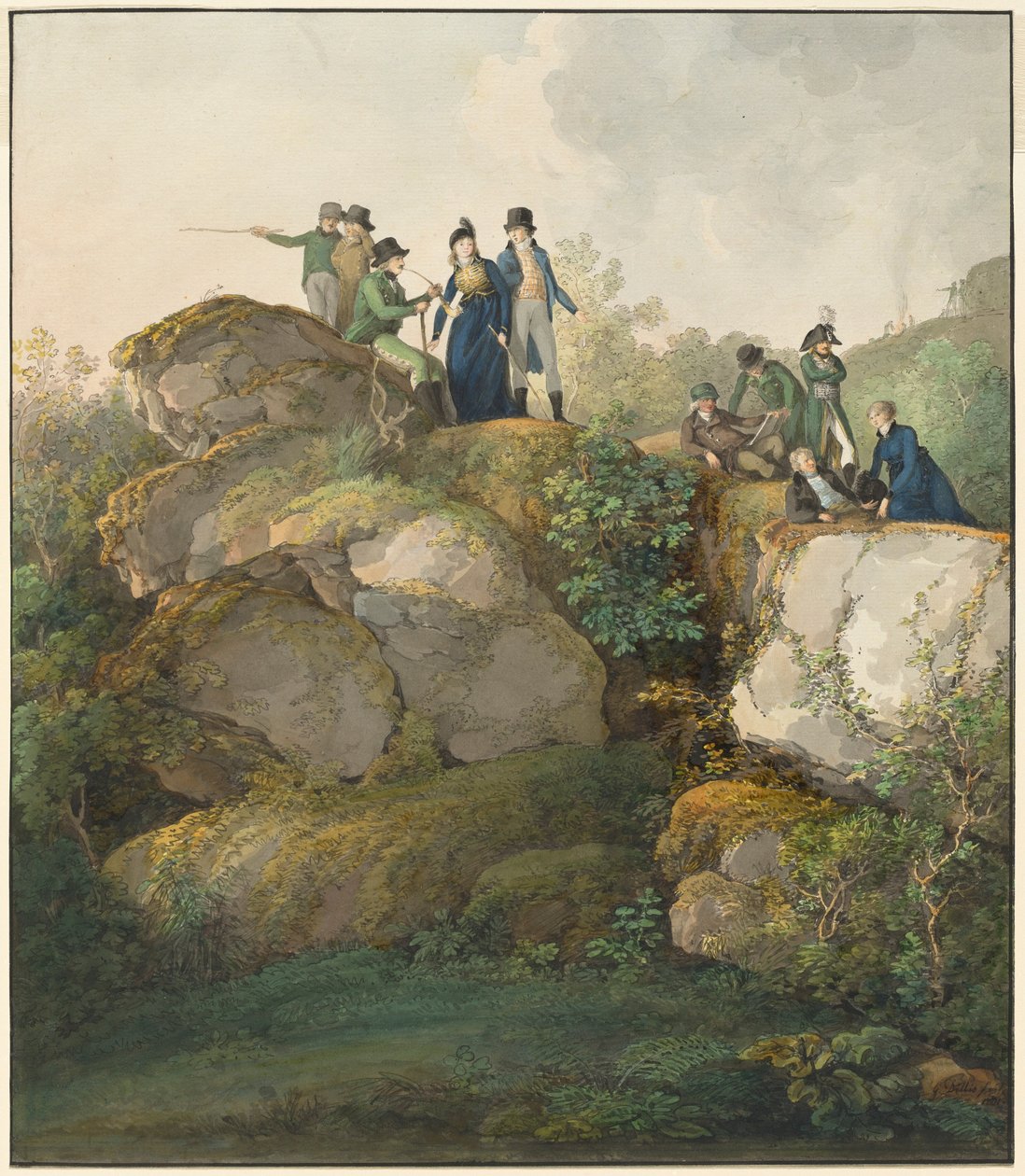 Královská společnost obdivující západ slunce na vrcholu Hesselbergu od Johann Georg von Dillis