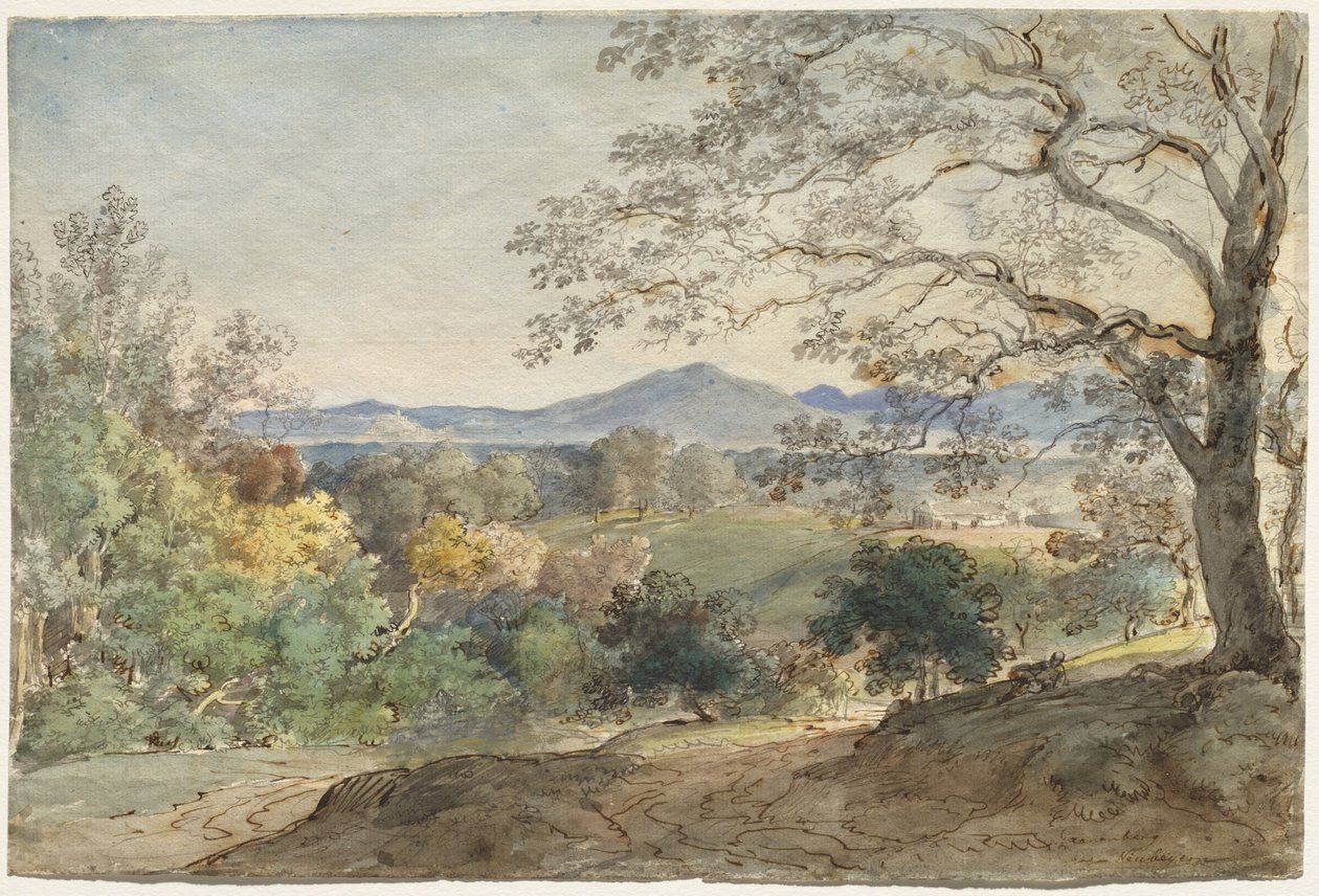 Pohled přes údolí Inn na Alpy a Neubeuern, c. 1790. od Johann Georg von Dillis