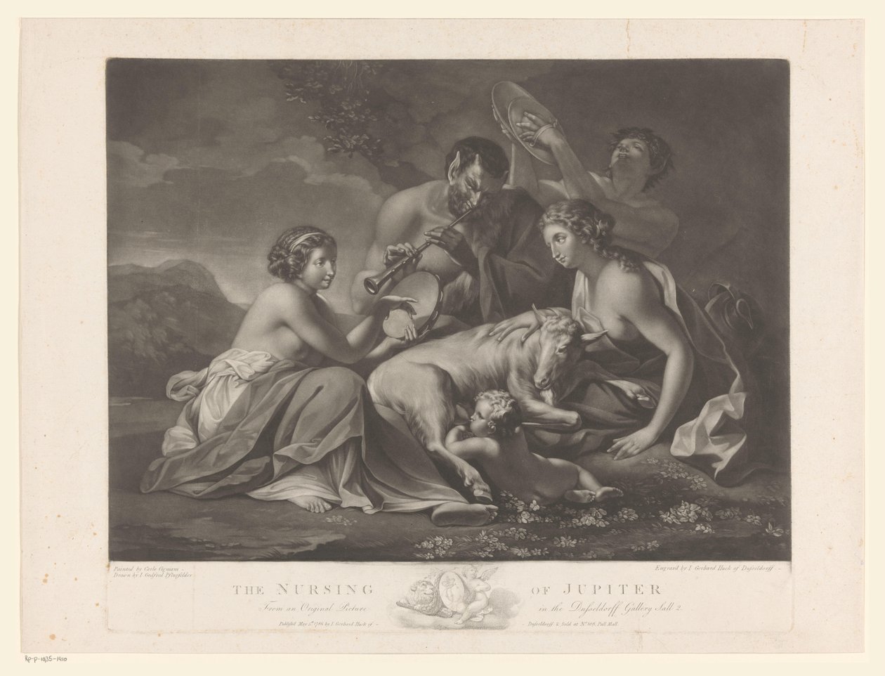 Jupiter gezoogd door de geit Amalthea Ošetřování Jupitera (název na objektu) od Johann Gerard Huck