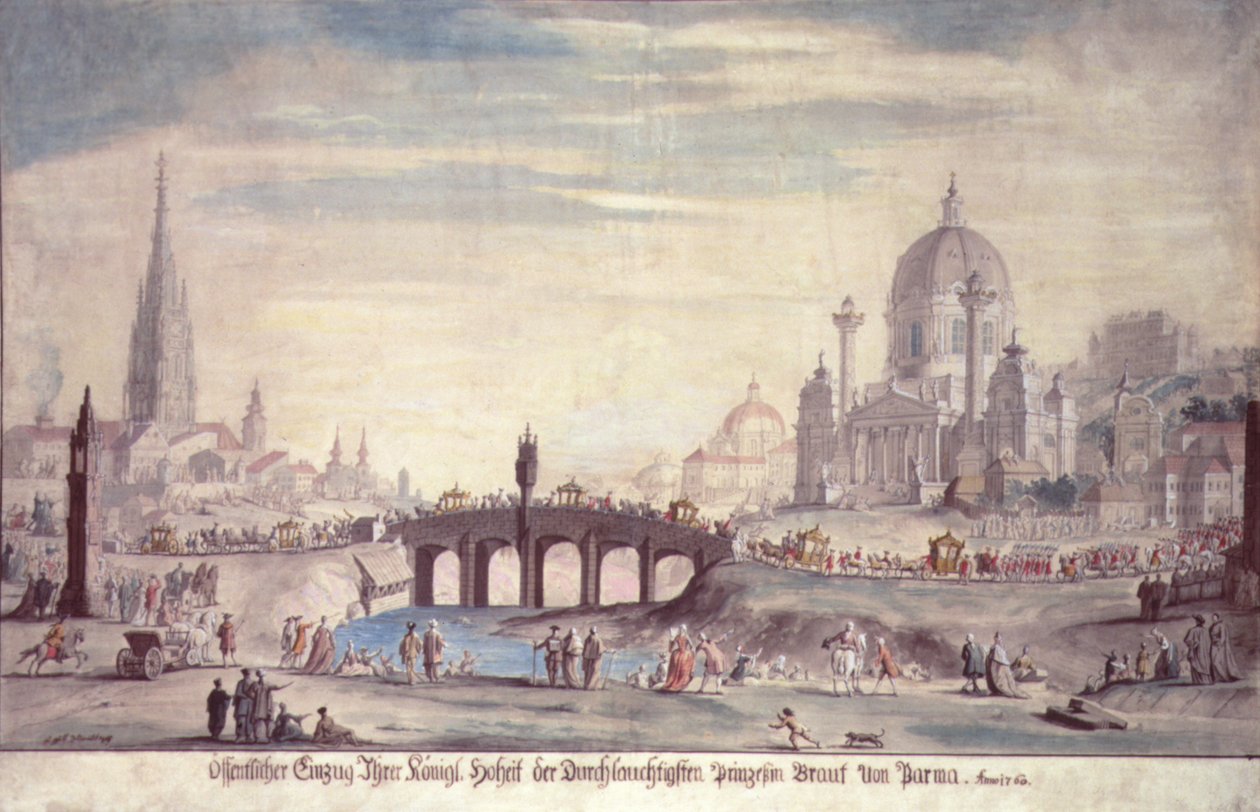 Veřejné vystoupení Její královské Výsosti princezny Isabely Parmské manželky Josefa II. Rakouského (1741-90), 1760 od Johann Gfall