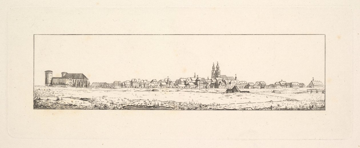 Pohled na staré město s kostelem a vysokými štítovými domy.n.d. od Johann Gottfried Schadow