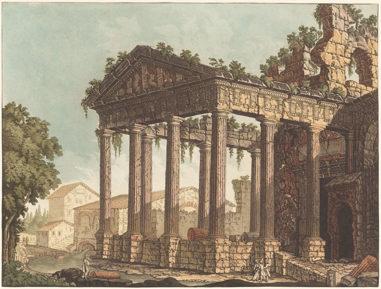 Herkulův chrám v Cori od Johann Gottlieb Prestel, probably after Alessandro Moretti