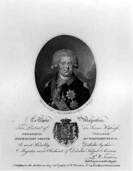 Portrét Fredericka Viléma III. (1770-1840), dědičného prince z Wirtemburgu, vyryl Peltro William Tomkins (c.1759-1840), vydal P.W.Tomkins, 20. srpna 1796 od Johann Gottlieb after Schweppe