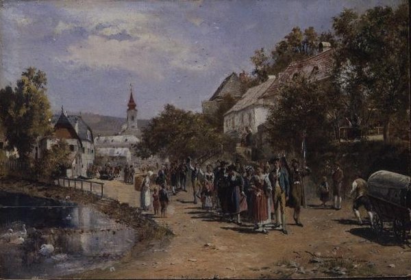 Průvod na vesnické ulici v Rakousku od Johann Hamza