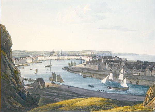 Pohled na Dieppe, počátek 19. století (barevná rytina) od Johann Heinrich (after) Luttringshausen