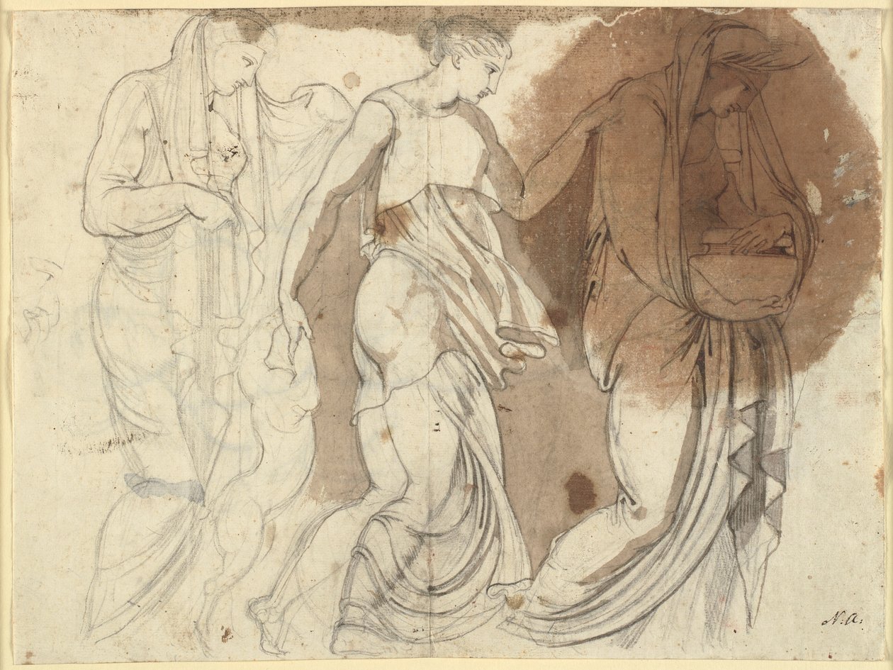 Tři ženské postavy, uspořádané v reliéfu. Tři Hory? (B.S.) od Johann Heinrich Füssli