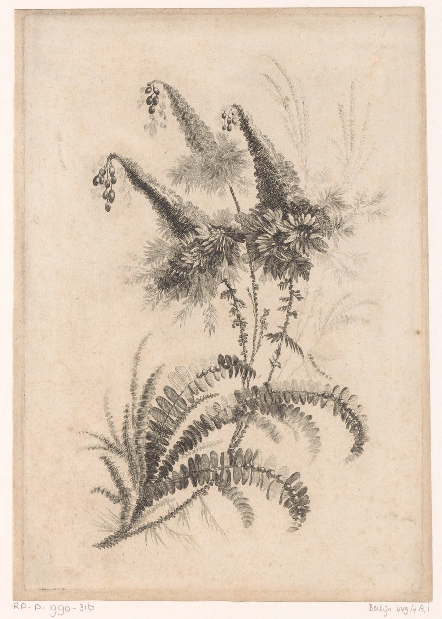 Puntige bloemen Sbírka květin nové chuti; Pro Manufacture des Etoffes de Perse (název série) od Johann Heinrich  Hess