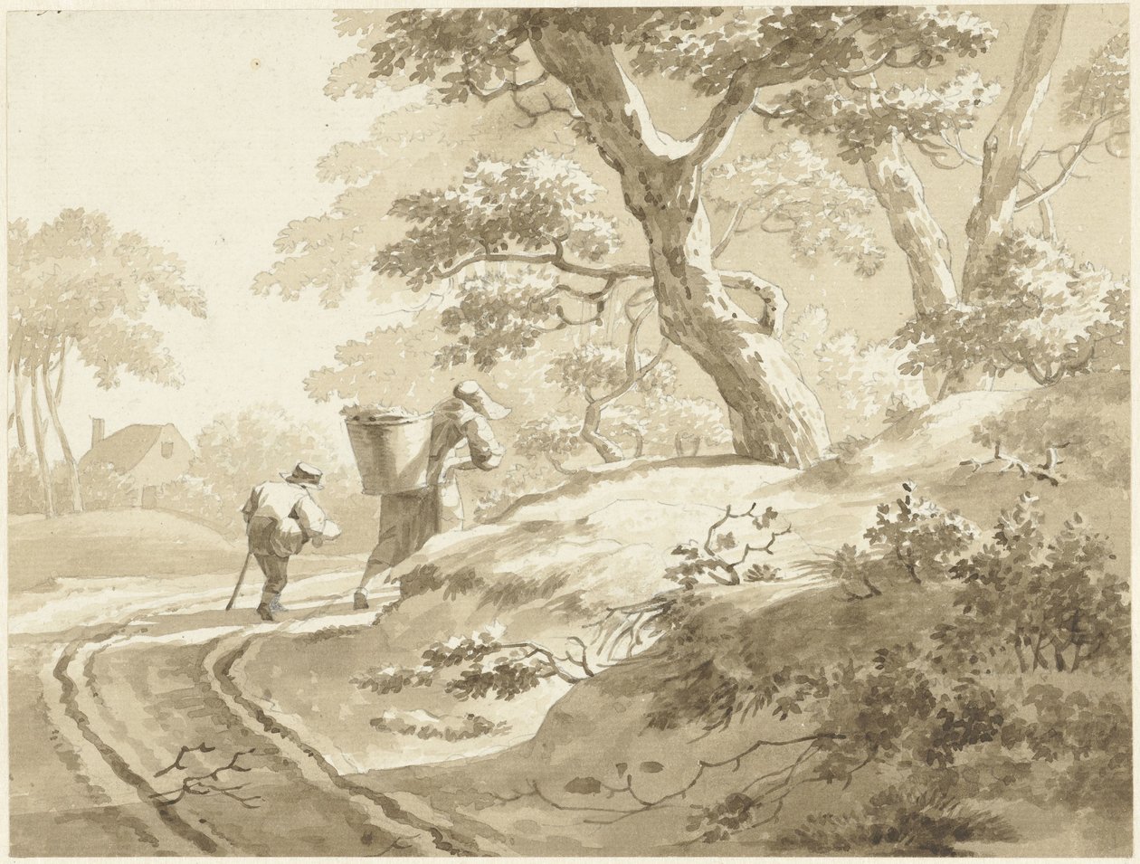 Krajina se ženou a chlapcem na venkovské cestě od Johann Heinrich Keller (II) (possibly)