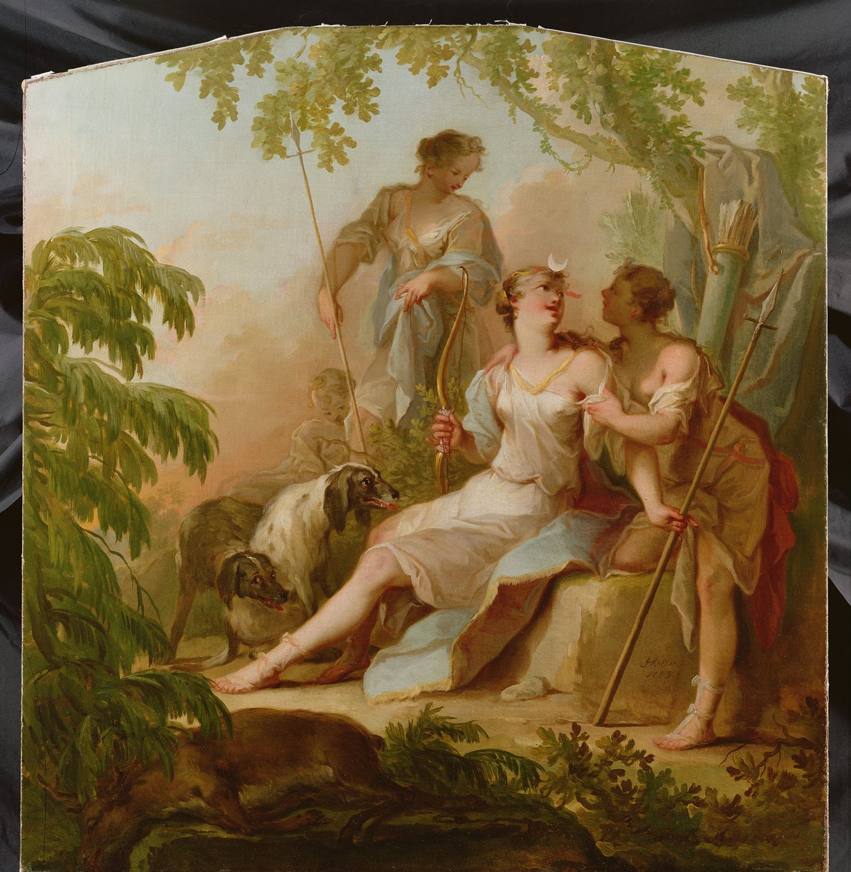 Diana odpočívá po lovu od Johann Heinrich Keller