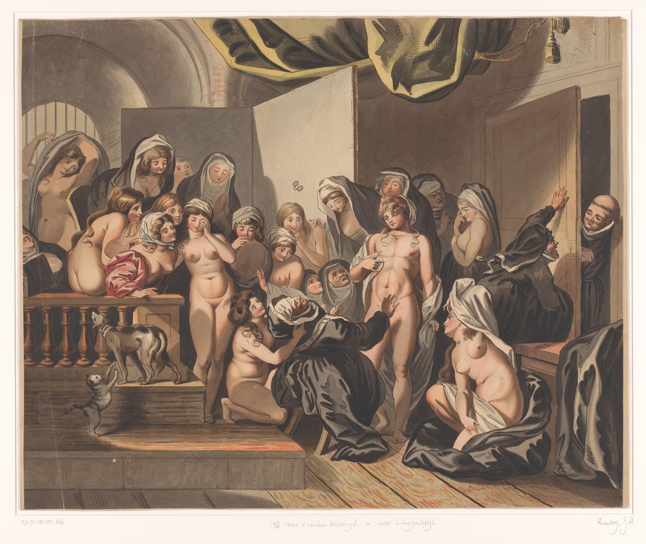 Abdes objeví mezi svými svlečenými jeptiškami mladého muže od Johann Heinrich Ramberg