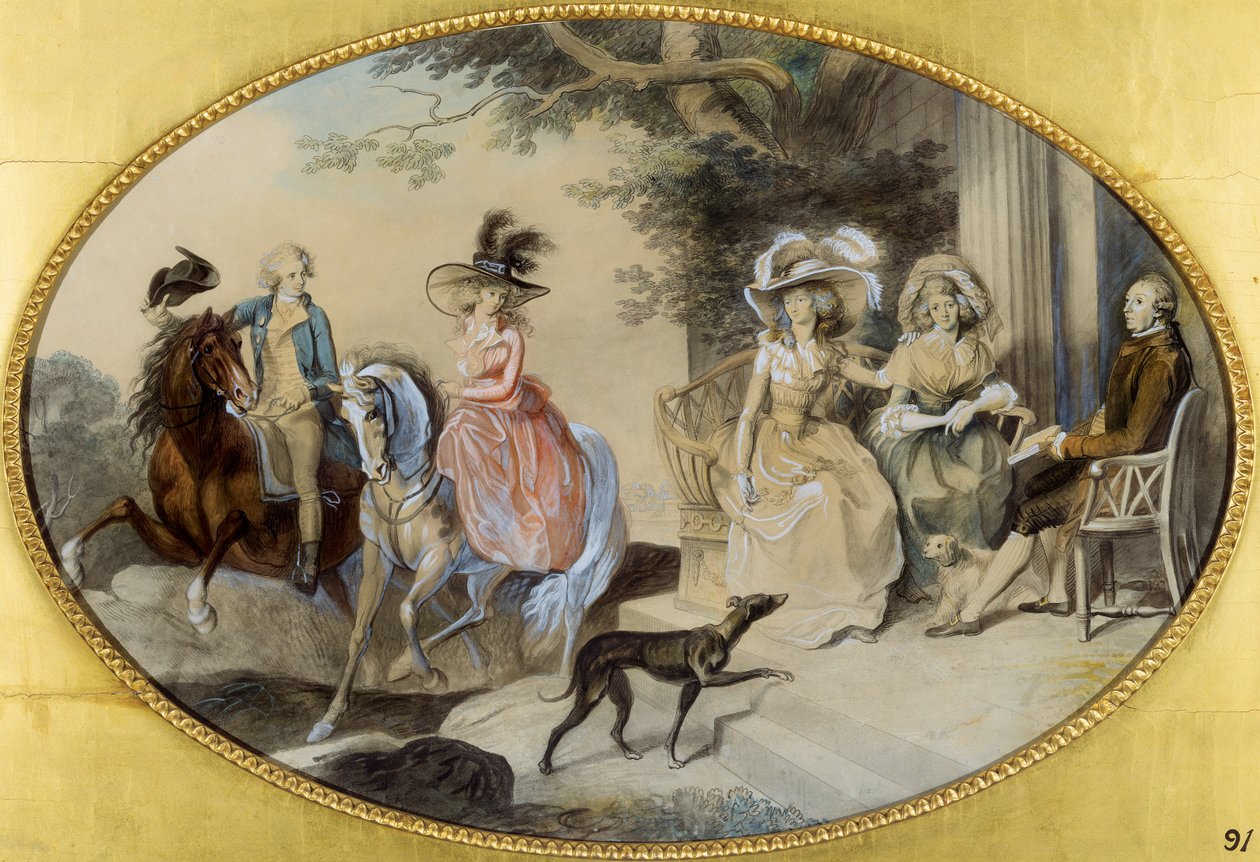 Lady St. Aubyn a její rodina (pero a štětec a černý inkoust, akvarel a kvaš na papíře) od Johann Heinrich Ramberg
