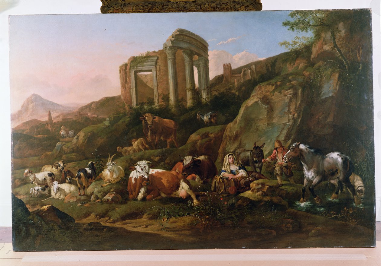 Klasická krajina se zvířaty od Johann Heinrich Roos