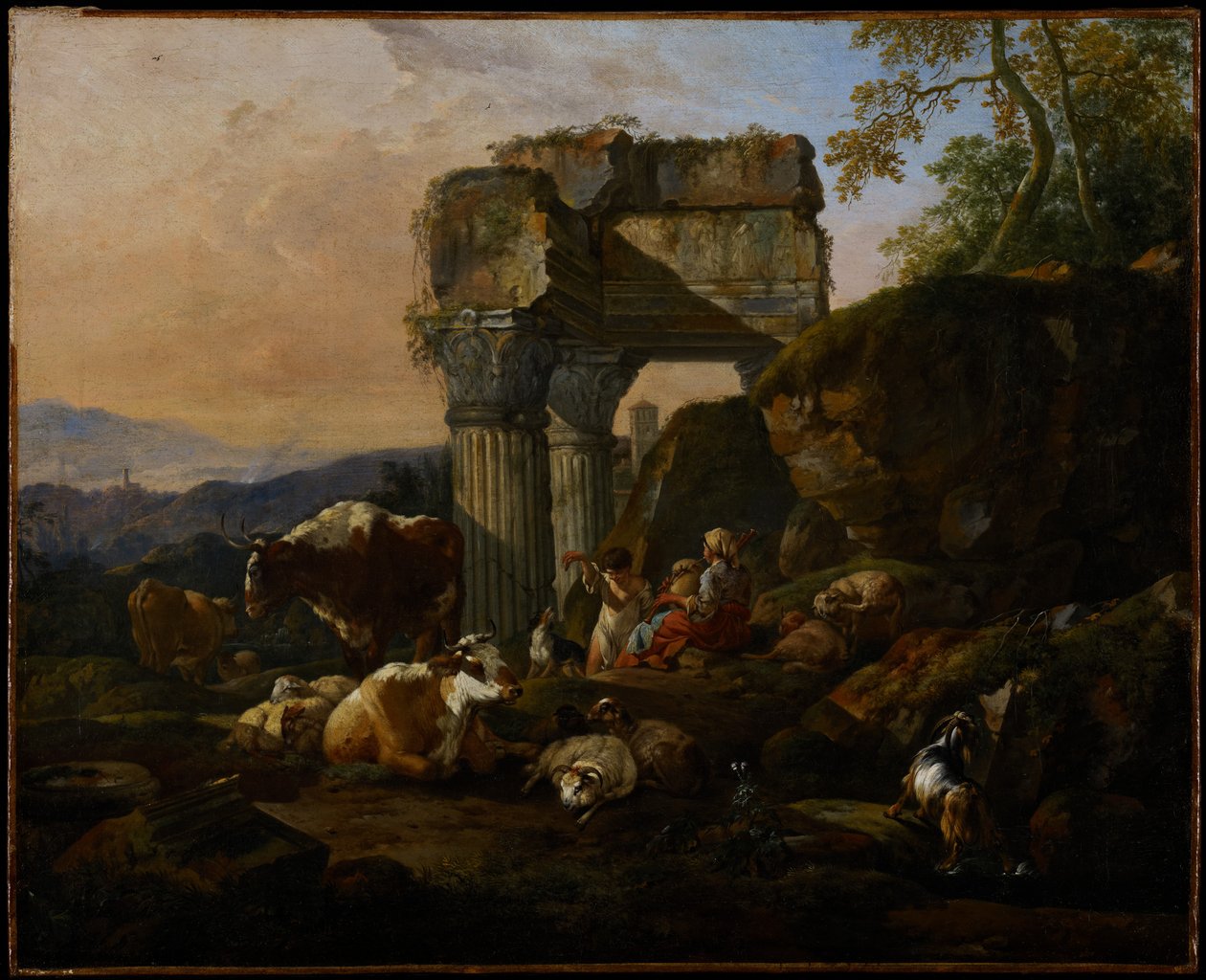 Římská krajina s dobytkem a pastýři, 1676 od Johann Heinrich Roos
