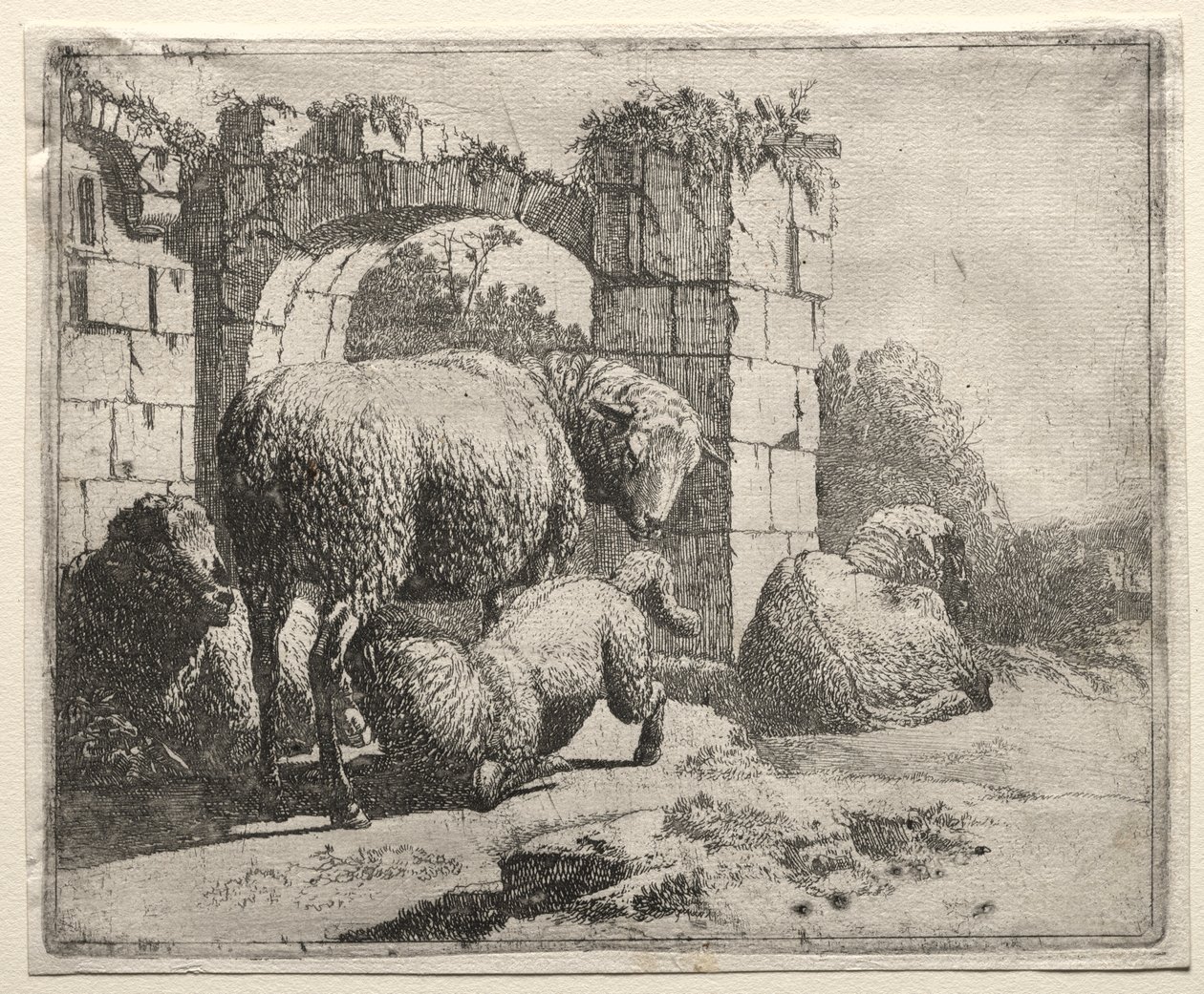 Ovce poblíž zříceniny oblouku od Johann Heinrich Roos
