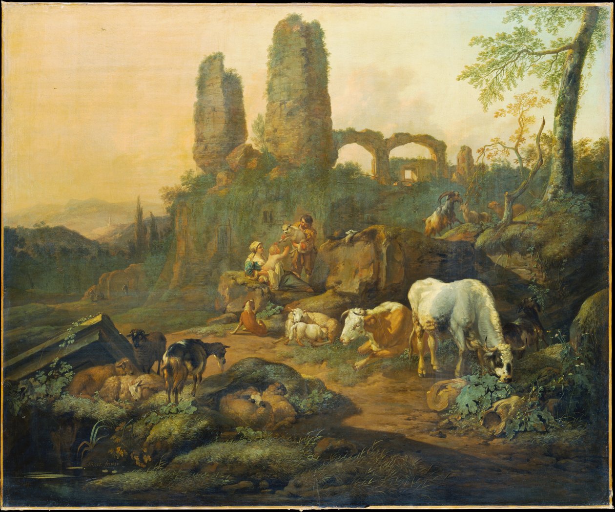 Rodina pastýřů odpočívající u antické zříceniny od Johann Heinrich Roos