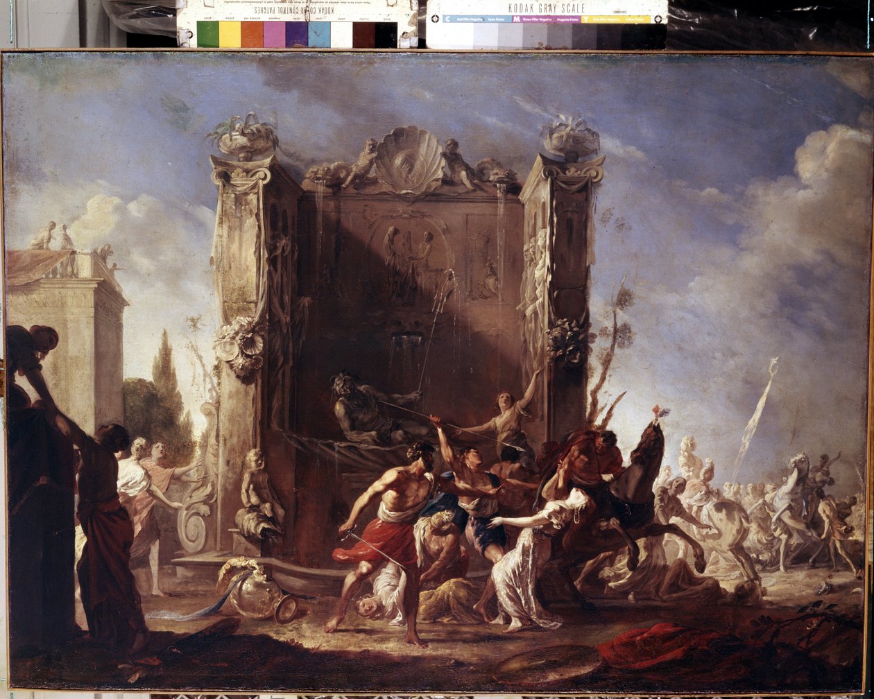 Znásilnění sabinských žen. Obraz Johanna Heinricha Schoenfelda (1609-1684). Olej na plátně, 98,5 x 134 cm, kolem 1630-1640. Německé umění, barokní umění. Muzeum Ermitáž, Petrohrad. od Johann Heinrich Schonfeldt
