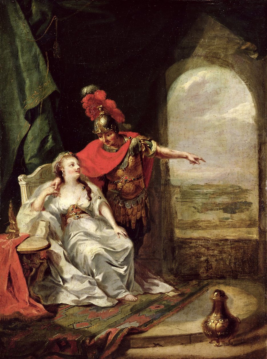 Anthony vypráví Kleopatře o svém vítězství nad Octavianovou kavalérií, kolem roku 1769 (detail) od Johann Heinrich Tischbein