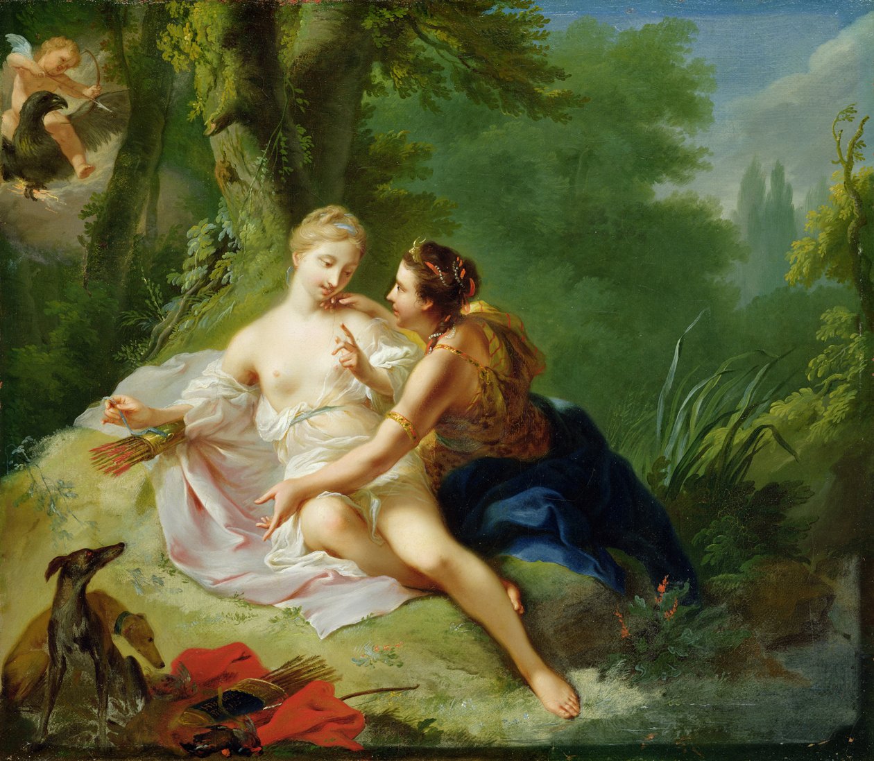 Jupiter převlečený za Dianu svádějící Callisto, kolem roku 1756 od Johann Heinrich Tischbein