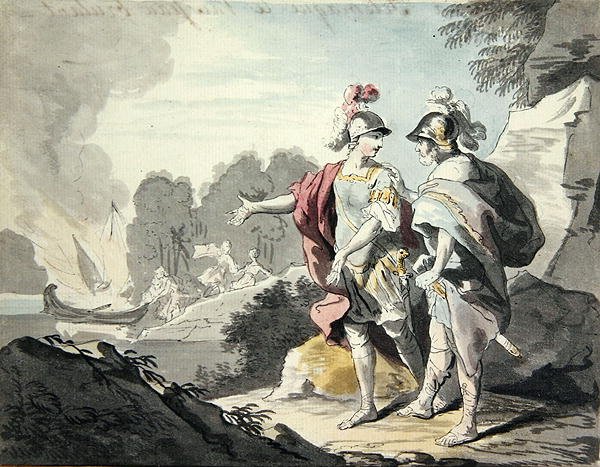 Nestor ukazuje loď Telemachus (grafit a akvarel na papíře) od Johann Heinrich Tischbein