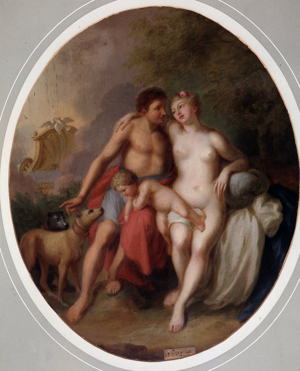 Venuše a Adonis (Venuše a Adonis). Obraz Johanna Heinricha Wilhelma Tischbeina (1751-1829) (také uváděný jako Goethe-Tischbein nebo Goethe Tischbein). Huile sur Toile od Johann Heinrich Tischbein