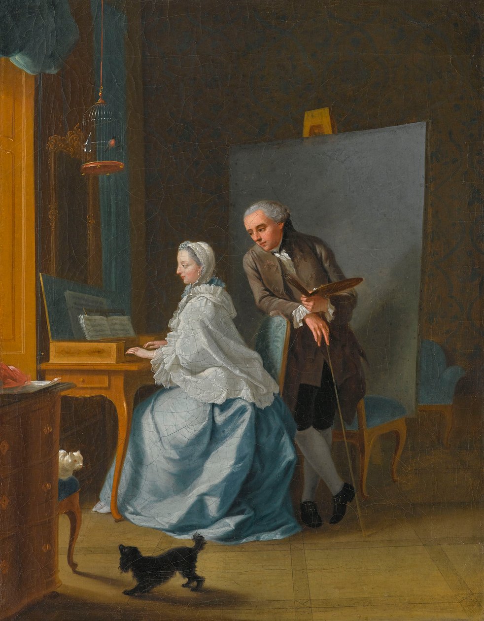 Autoportrét s manželkou Marií Sophií u spinetu, 1756. od Johann Heinrich Tischbein the Elder