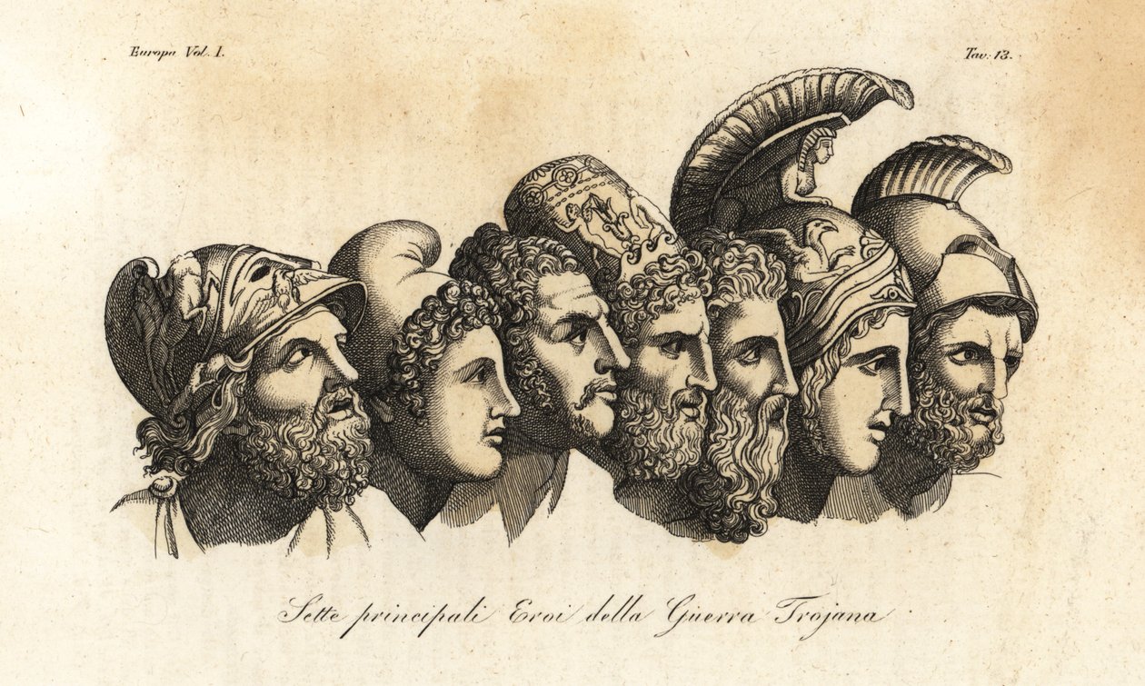 Busty sedmi hlavních hrdinů trojské války od Johann Heinrich Wilhelm (after) Tischbein