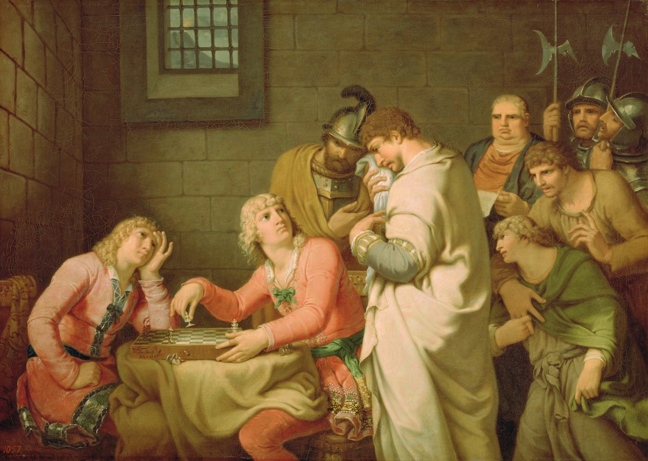 Konradin Švábský a Friedrich Bádenský čekající na rozsudek, 1785 od Johann Heinrich Wilhelm Tischbein