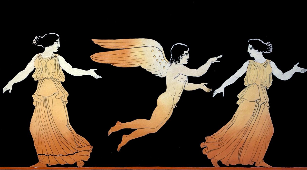 Eros pronásleduje dvě ženy kolem roku 1796 (rytina do měděného plechu) od Johann Heinrich Wilhelm Tischbein