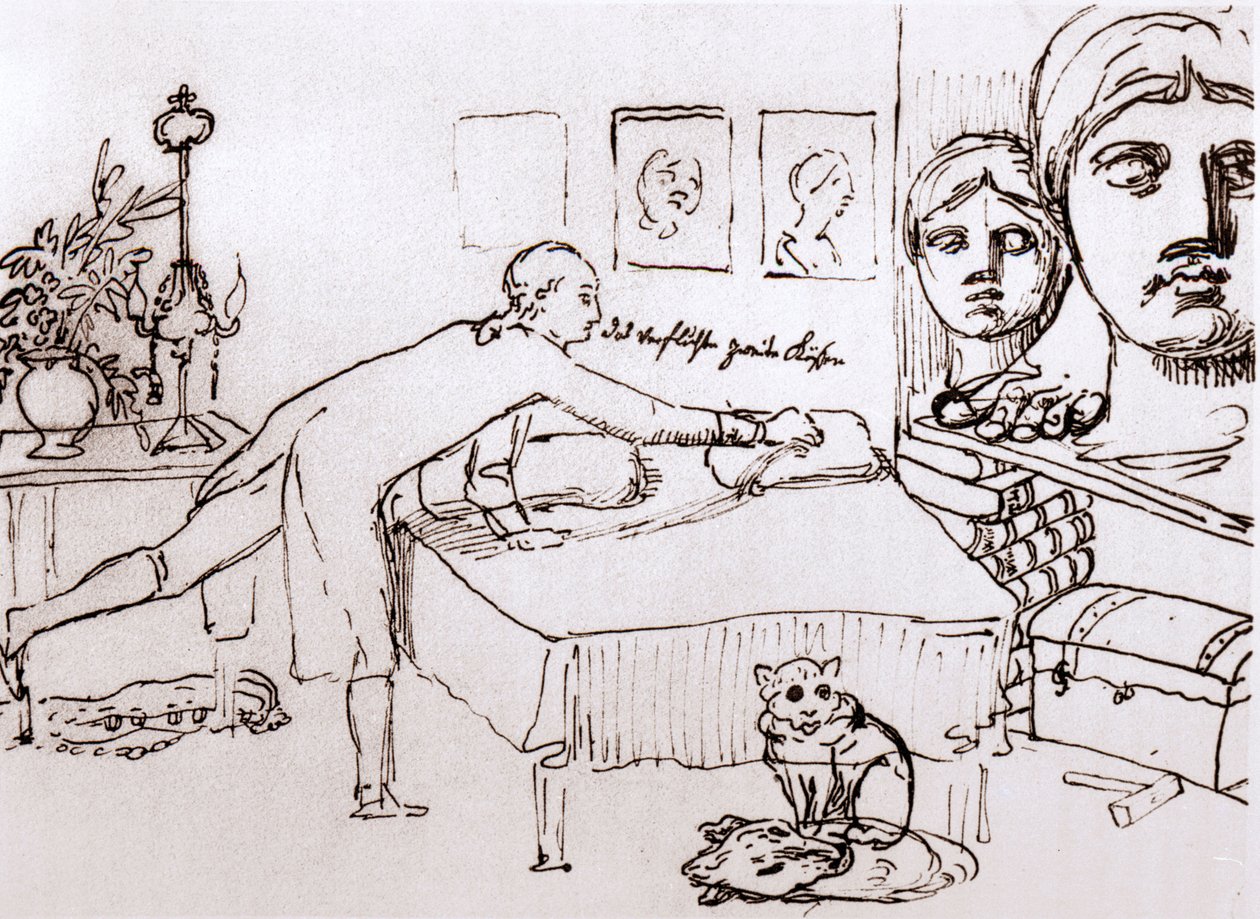 Johann Wolfgang von Goethe ve svém domě na Via del Corso v Římě. Kresba Johanna Heinricha Wilhelma Tischbeina (1751-1829) (také nazývaného Goethe-Tischbein nebo Goethe Tischbein). sd. 18. století. od Johann Heinrich Wilhelm Tischbein