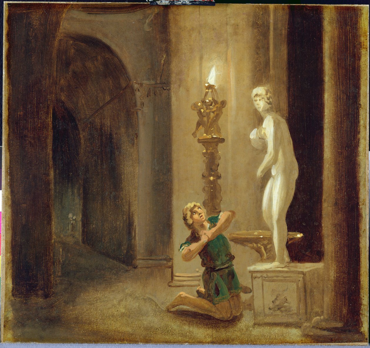 Pygmalion před sochou Venuše, cca 1800 (olej na papíře) od Johann Heinrich Wilhelm Tischbein
