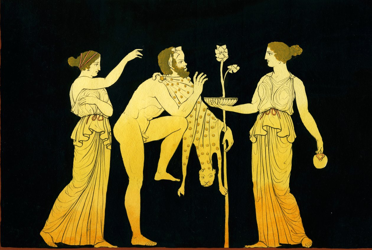 Dvě maenady nabízejí víno Dionysovi kolem roku 1796 od Johann Heinrich Wilhelm Tischbein
