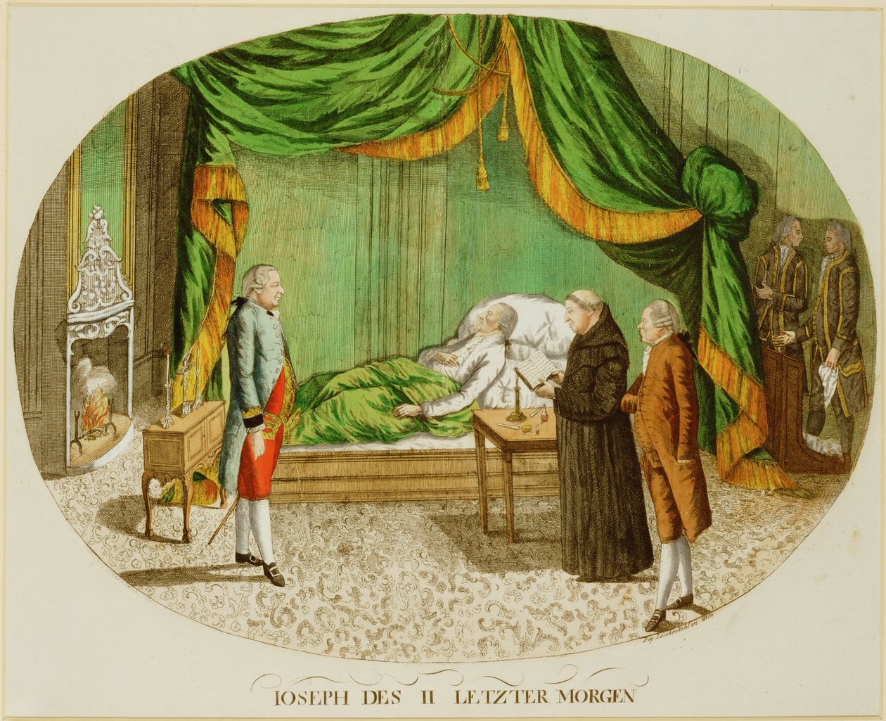 Poslední ráno císaře Josefa II. (barevná rytina) od Johann Hieronymus Loeschenkohl