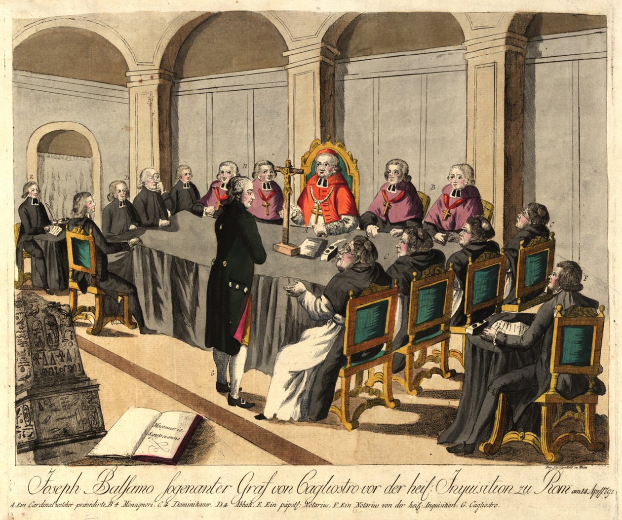 Joseph Balsamo, comte de Cagliostro, před inkvizicí v Římě dne 14. dubna 1791, 1791. od Johann Hieronymus Loeschenkohl