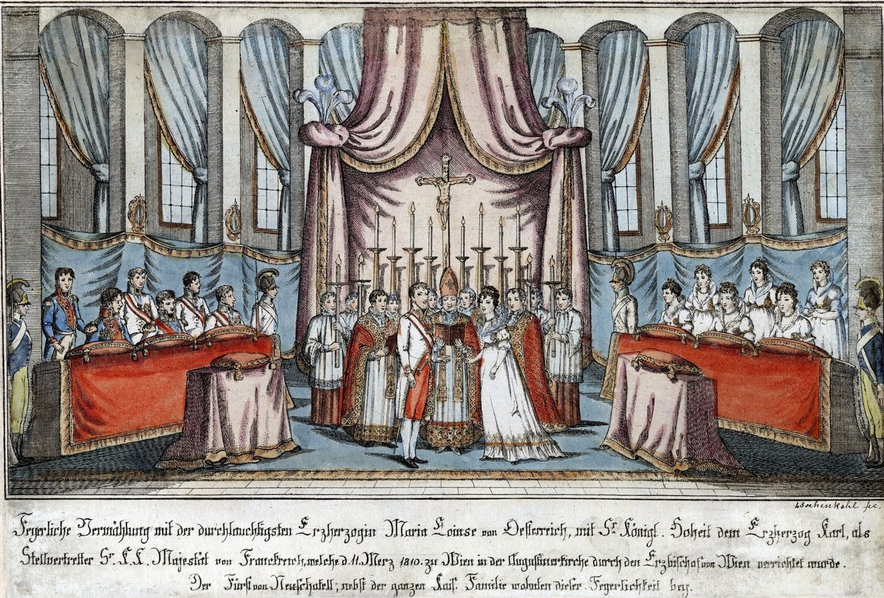 Marie-Louise se ve Vídni provdala za Napoleona v zastoupení, arcivévoda Karel zastupoval Napoleona - Loeschenkohl, Johann Hieronymus (1753-1807) - 1810 - Lept, akvarel - 33,4x44,5 - Soukromá sbírka od Johann Hieronymus Loeschenkohl
