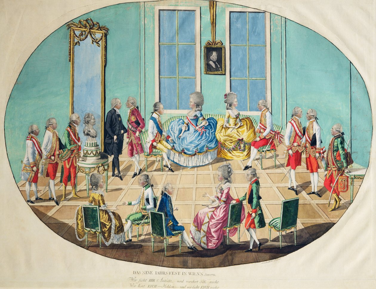 Oslava Nového roku ve Vídni v roce 1782, 1783 (mědirytina s wc) od Johann Hieronymus Loeschenkohl