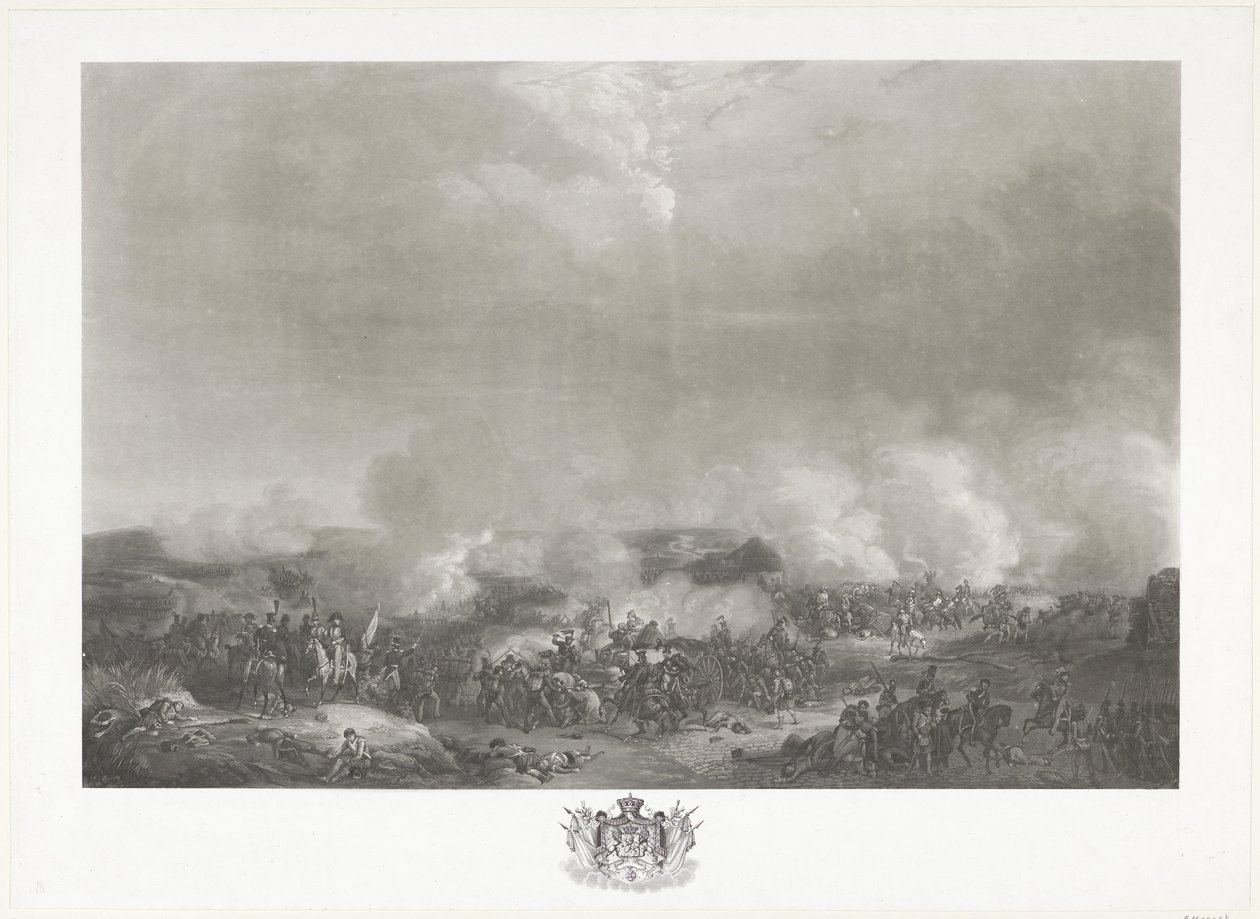 Prince of Orange v bitvě u Quatre-Bras, 1815 Dvanáct desek z příjezdu a inaugurace Viléma I. v Bruselu a bitev u Quatre-Bras a Waterloo v roce 1815 (název série) od Johann Hürlimann