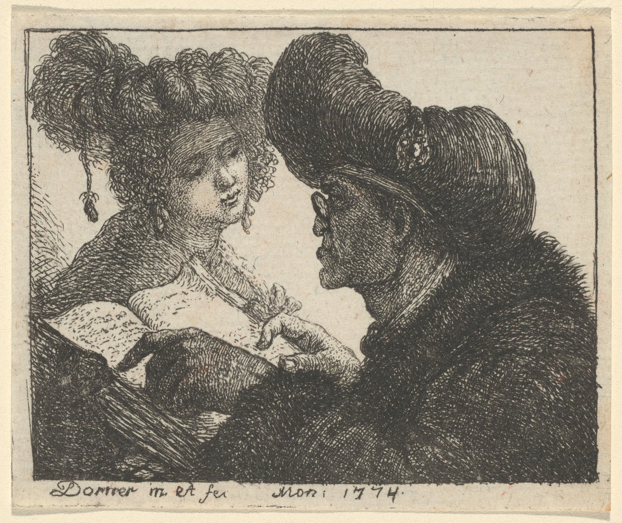 Muž v turbanu čte mladé ženě od Johann Jakob Dorner the Elder
