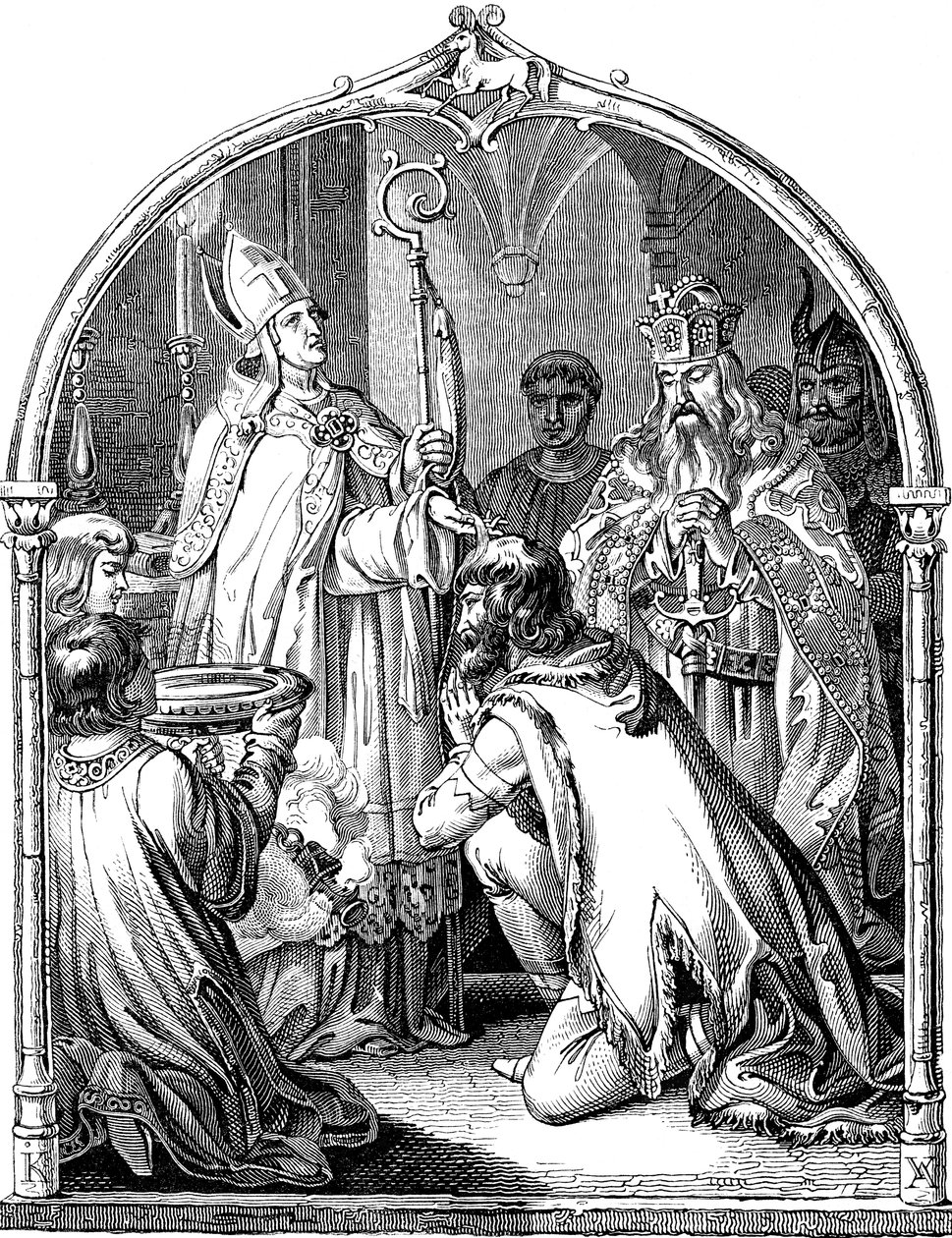 Křest saského vůdce Widukinda Ilustrace z dějin německého lidu od E. Dullera, 1840 od Johann Jakob Kirchhoff