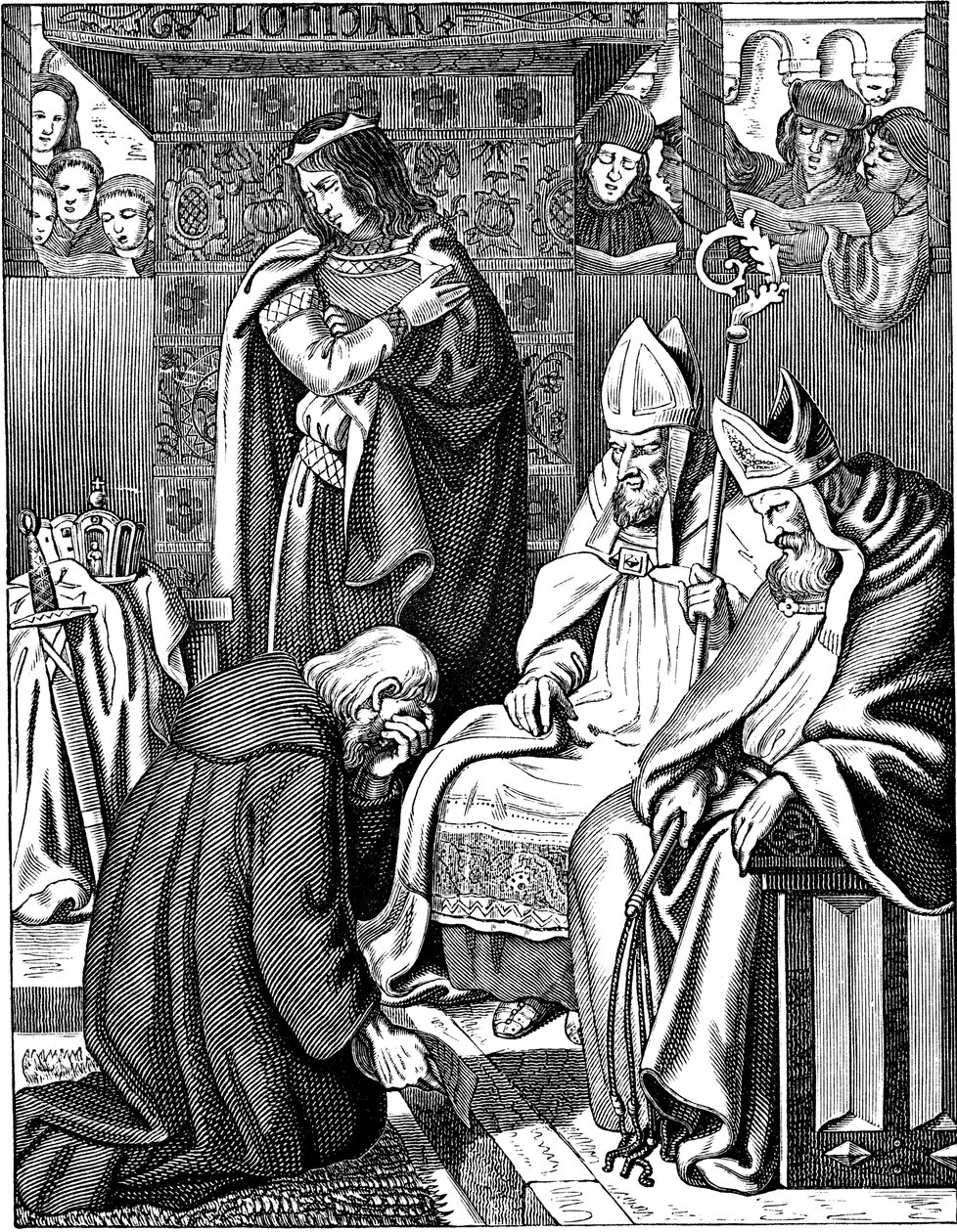 Ludvík Pobožný činí pokání v Attigny v roce 822 Ilustrace z Geschichte des deutschen Volkes od E. Dullera, 1840 od Johann Jakob Kirchhoff