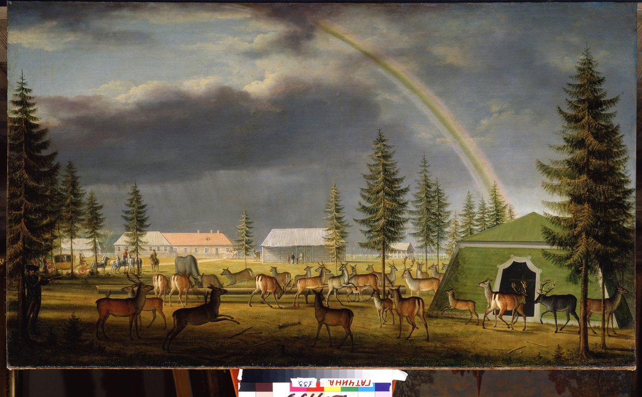 Zvěřinec v parku paláce Gatchina. Obraz Johanna Jakoba Mettenleitera (1750-1825) od Johann Jakob Mettenleiter