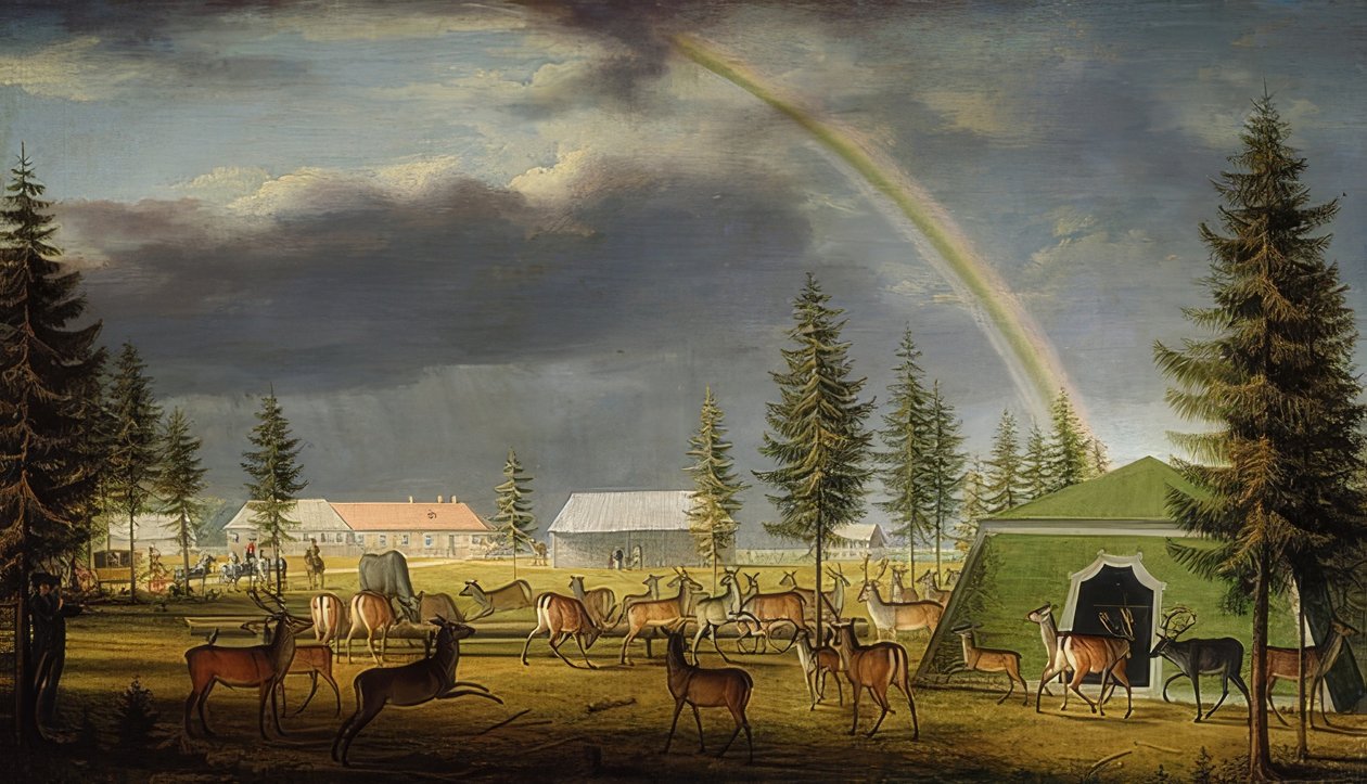 Výstava zvířat v zámeckém parku Gatchina. 1792 od Johann Jakob Mettenleiter