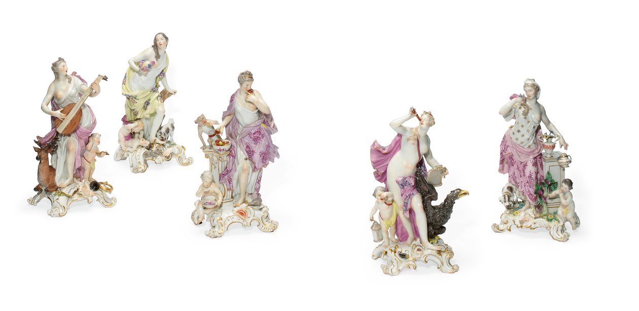 Pět Míšeňských postav symbolizujících smysly, kolem roku 1765 (porcelán) od Johann Joachim Kaendler