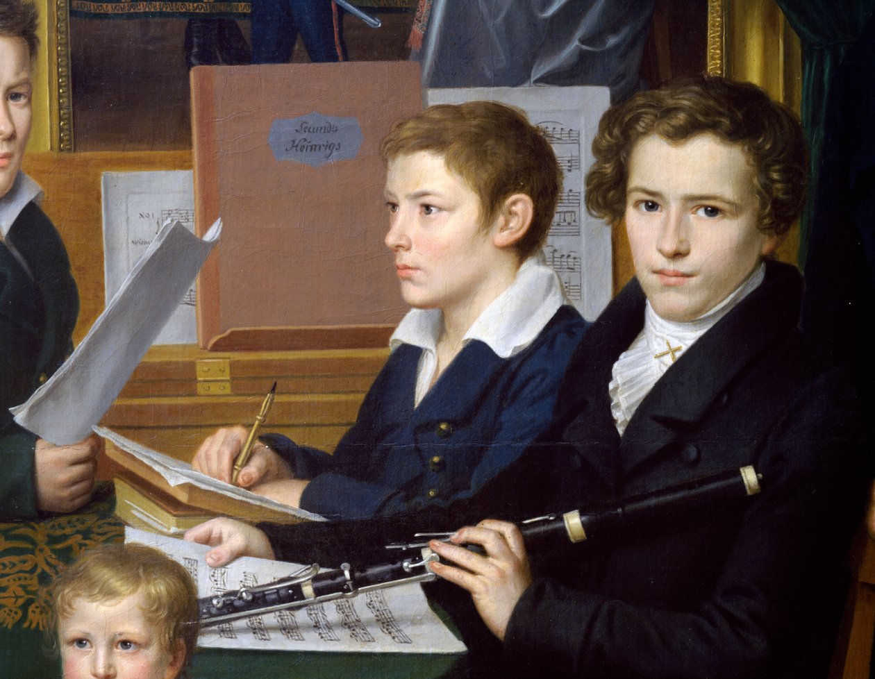 Chlapec s flétnou, detail Děti kaligrafa Heinringse od Johann Kaspar Benedict Beckenkamp