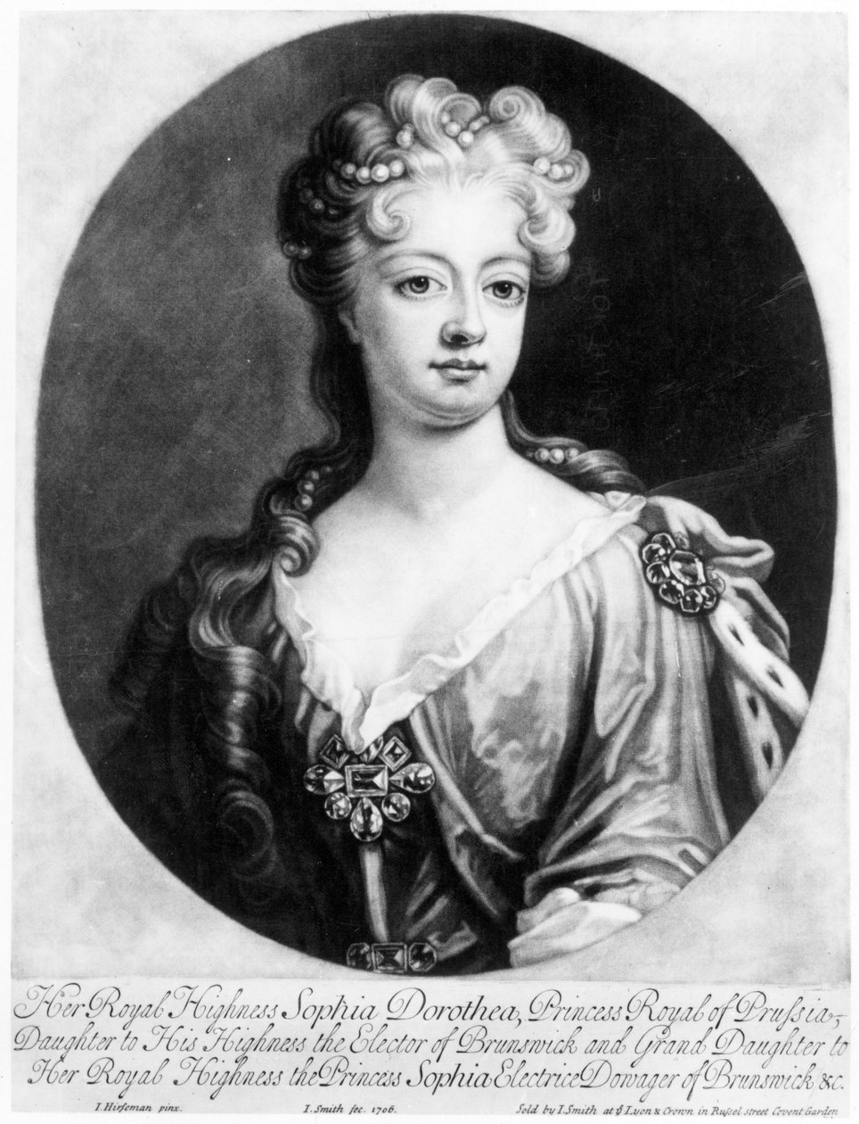 Sophia Dorothea, královna Pruska, vyryl John Smith, 1706 od Johann Leonhard Hirschmann