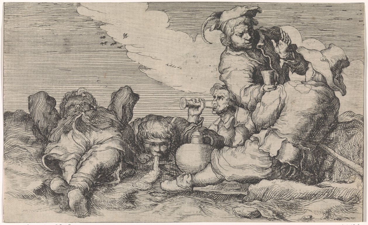 Pět pijících bratrů od Johann Liss (attributed to)