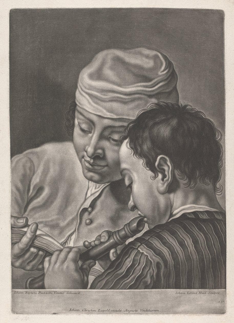 Portrét dvou mužů, jeden hrající záznamník od Johann Lorenz Haid