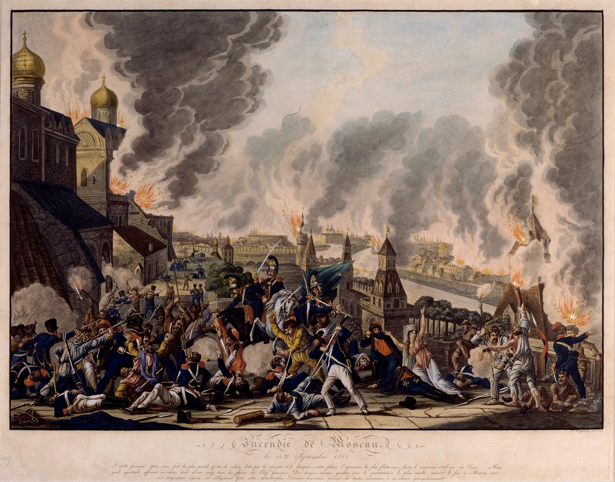 Vypálení Moskvy 15. září 1812. Grande Armee (Francie) zaútočila na ruské město (napoleonské války od Johann Lorenz Rugendas