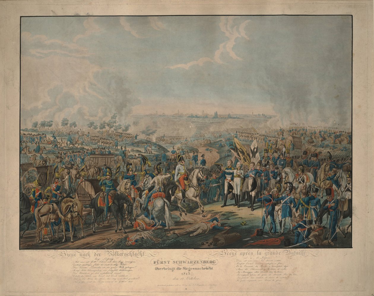 Po bitvě národů: Kníže Schwarzenberg přináší 18. října 1813 zprávu o vítězství od Johann Lorenz Rugendas the Younger