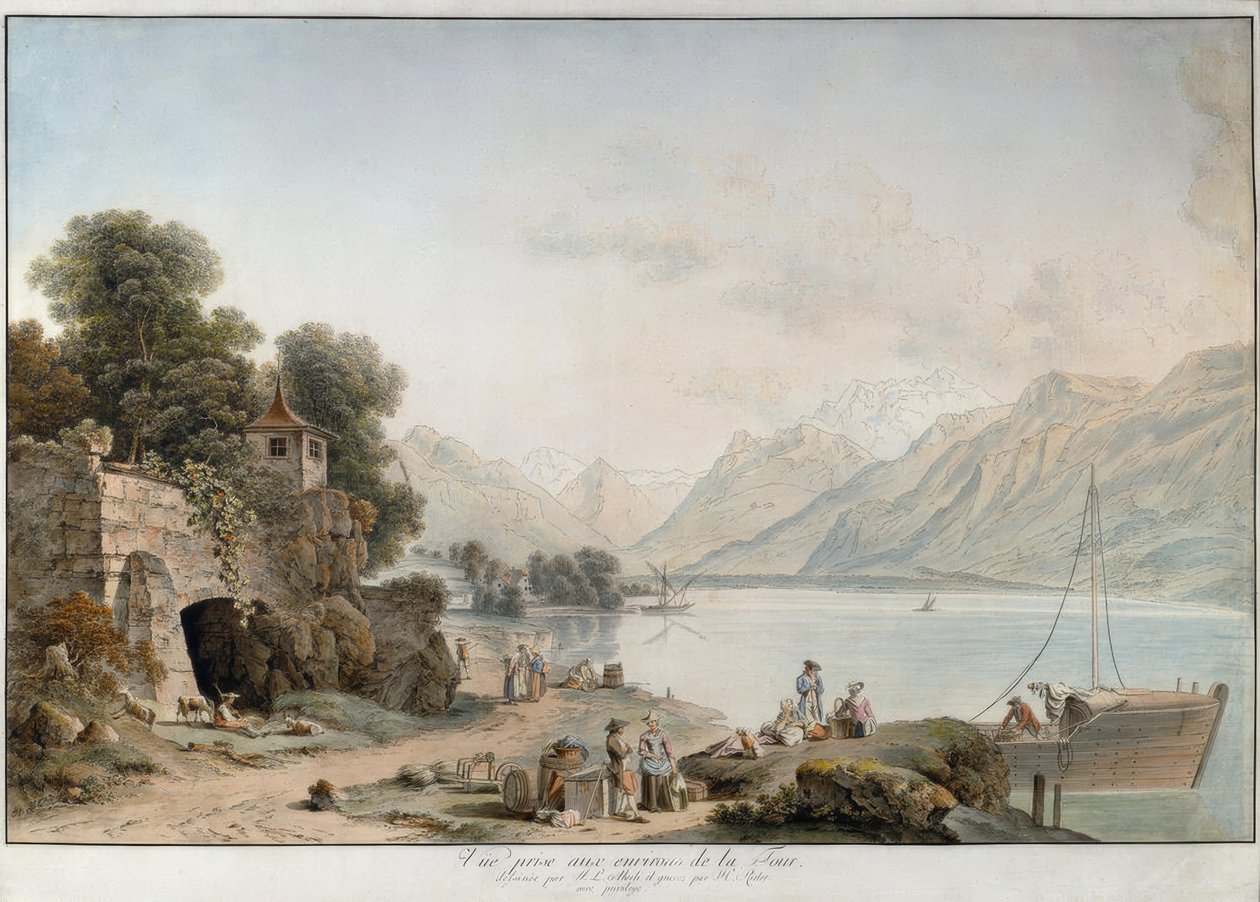 Pohled na Ženevské jezero z La Tour-de-Peilz od Johann Ludwig Aberli